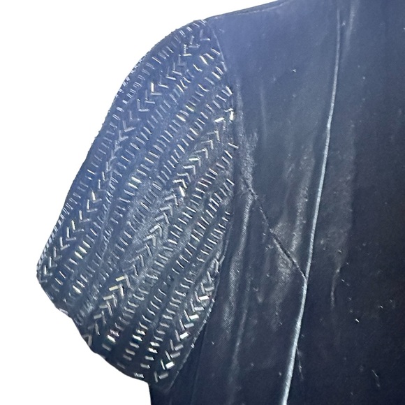 Stunning Velvet Sequin Short Sleeve Full Length Dress W/Sexy High Slit Vintage 8 - Picture 9 of 14